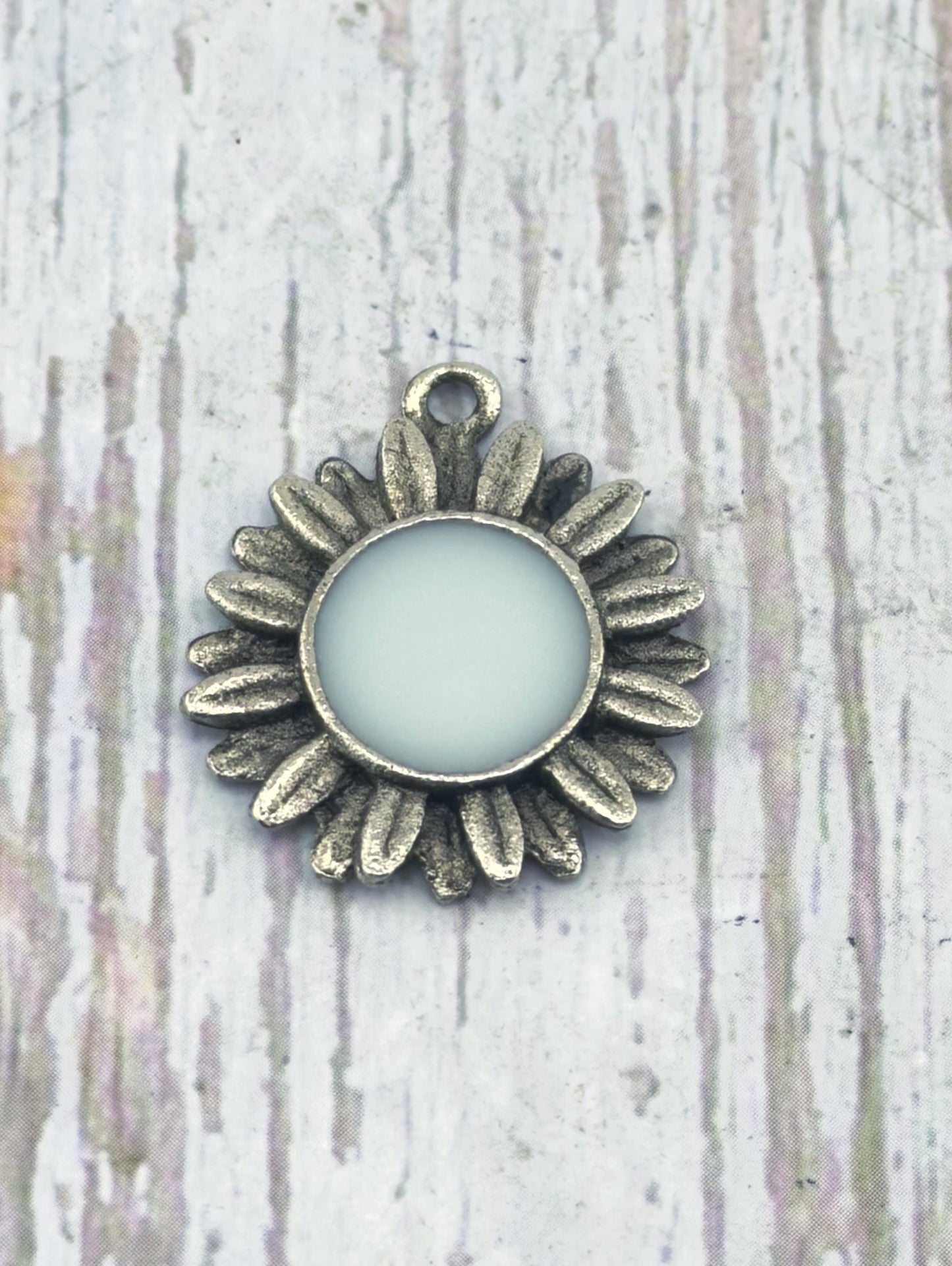 Large White Artisan Flower Charm, Antiqued Pewter - PT649