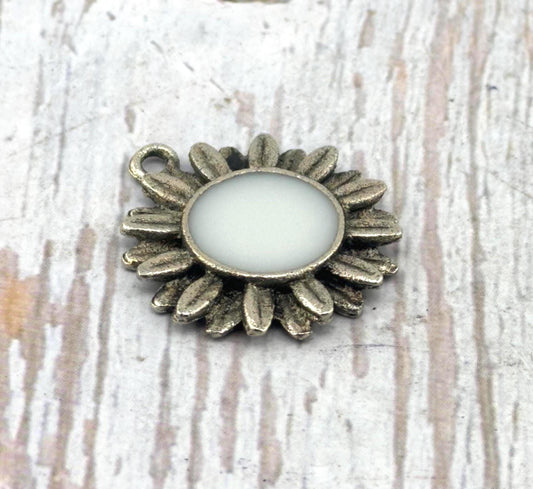Large White Artisan Flower Charm, Antiqued Pewter - PT649