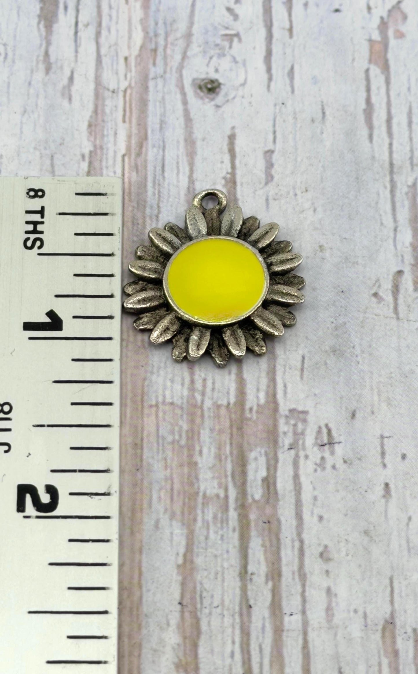Lemon-Yellow Flower Charm, Antiqued Pewter - PT648