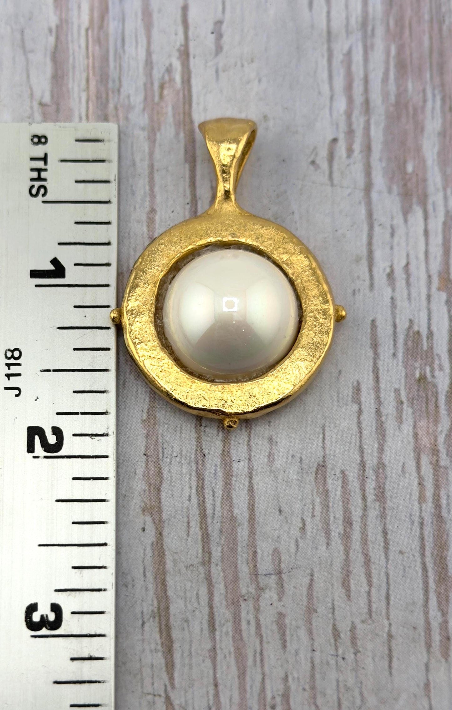 Large White Pearl Charm, Antiqued 18k Gold Plated - AG091