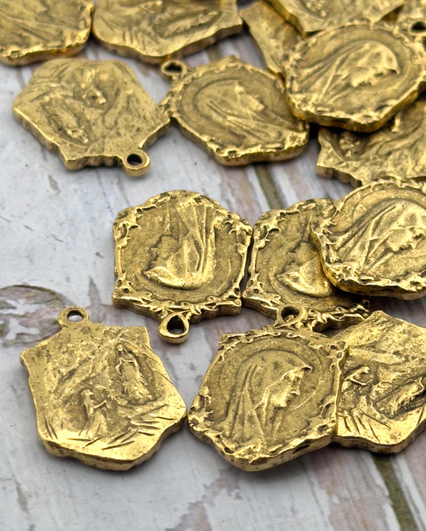 Double-sided Marian Apparition Our Lady of Lourdes Medal, Antiqued 18k Gold Plated - AG003