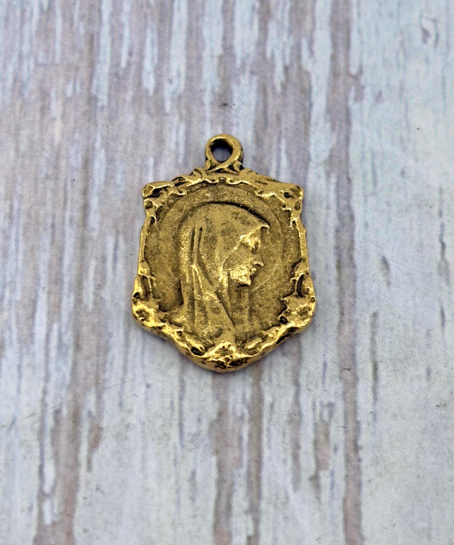 Double-sided Marian Apparition Our Lady of Lourdes Medal, Antiqued 18k Gold Plated - AG003