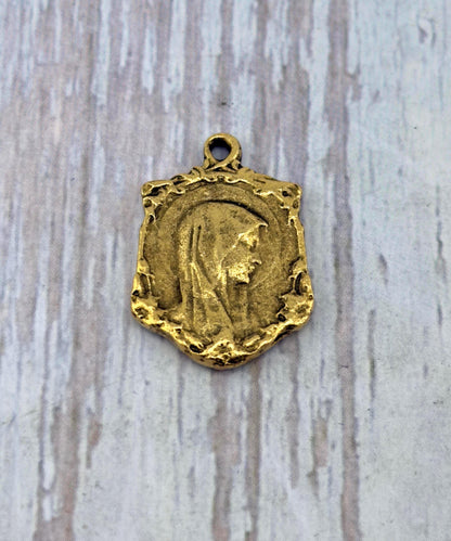 Double-sided Marian Apparition Our Lady of Lourdes Medal, Antiqued 18k Gold Plated - AG003