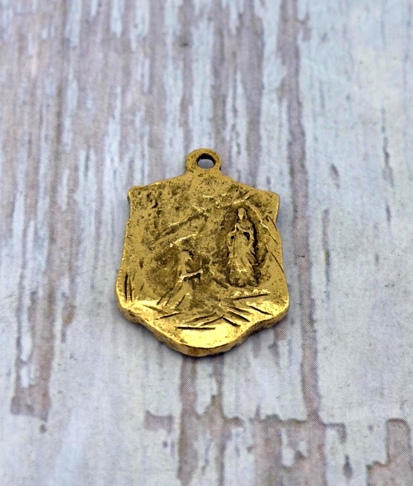 Double-sided Marian Apparition Our Lady of Lourdes Medal, Antiqued 18k Gold Plated - AG003