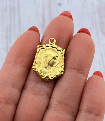 Mary Our Lady of Lourdes Charm, Satin 18k Gold Plated Charm - ST183