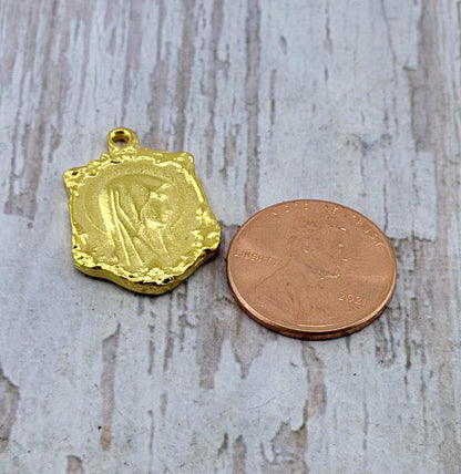 Mary Our Lady of Lourdes Charm, Satin 18k Gold Plated Charm - ST183