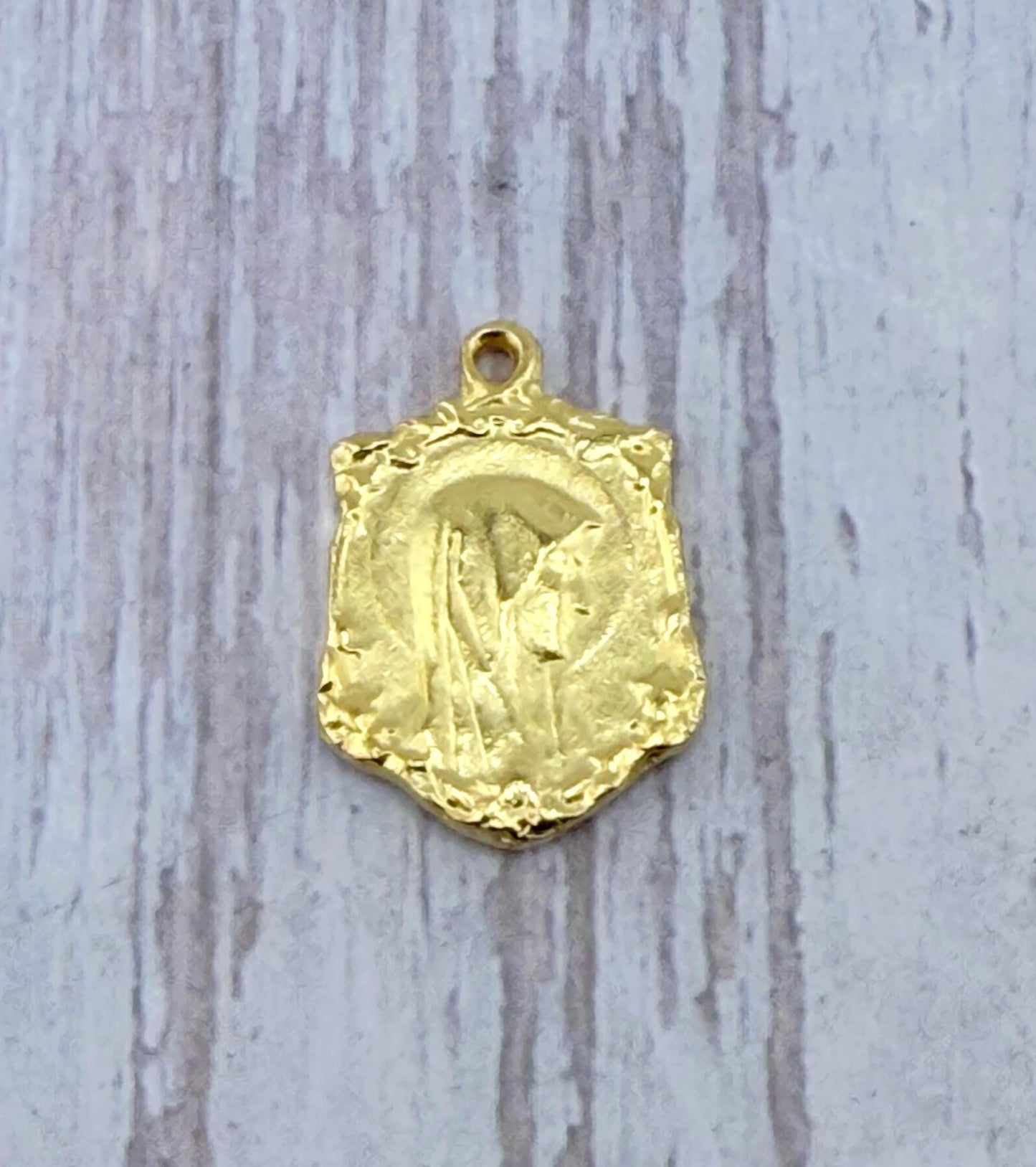 Mary Our Lady of Lourdes Charm, Satin 18k Gold Plated Charm - ST183