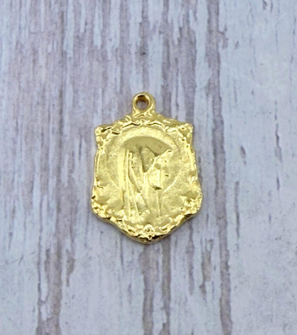 Mary Our Lady of Lourdes Charm, Satin 18k Gold Plated Charm - ST183