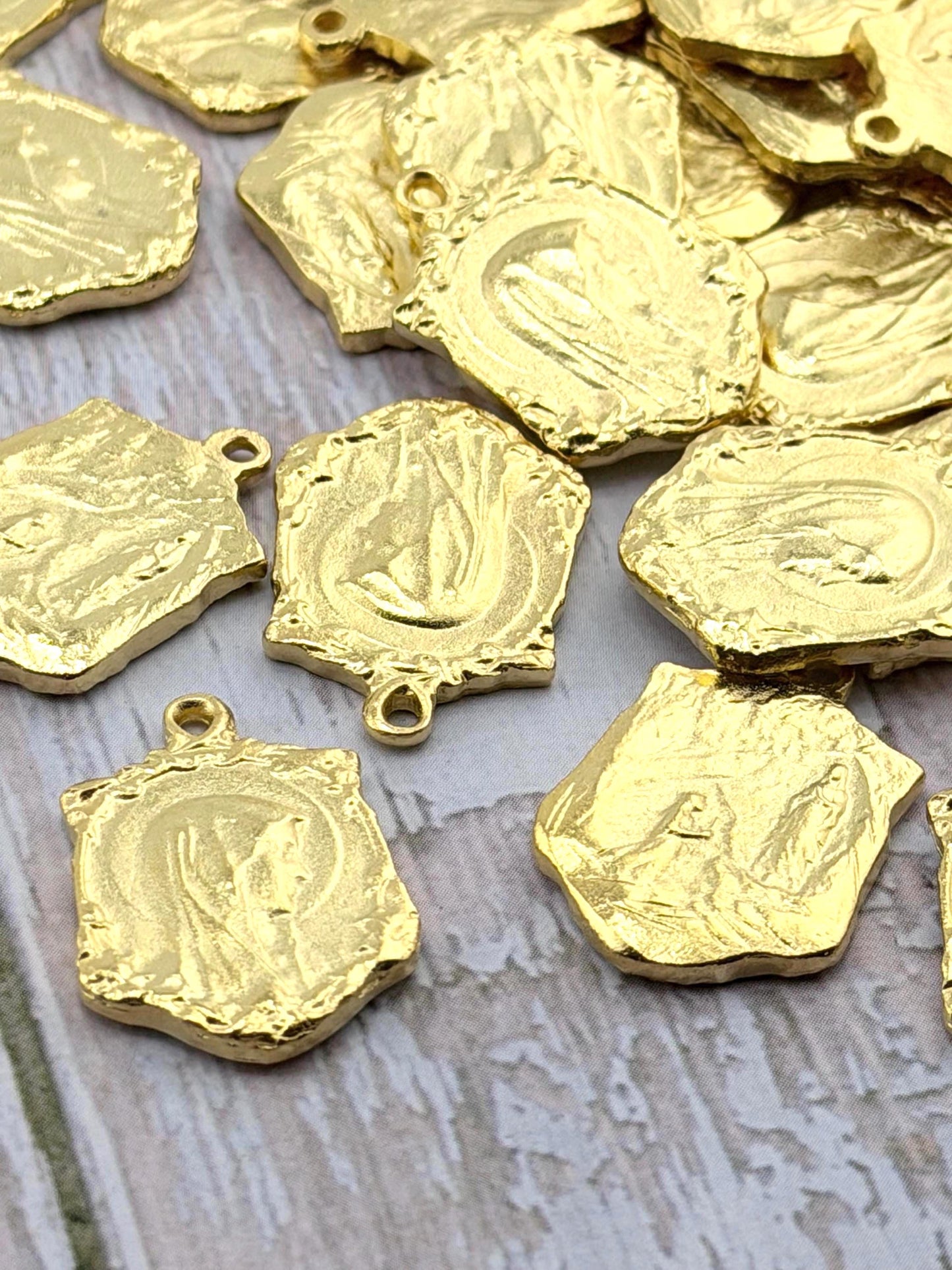 Mary Our Lady of Lourdes Charm, Satin 18k Gold Plated Charm - ST183