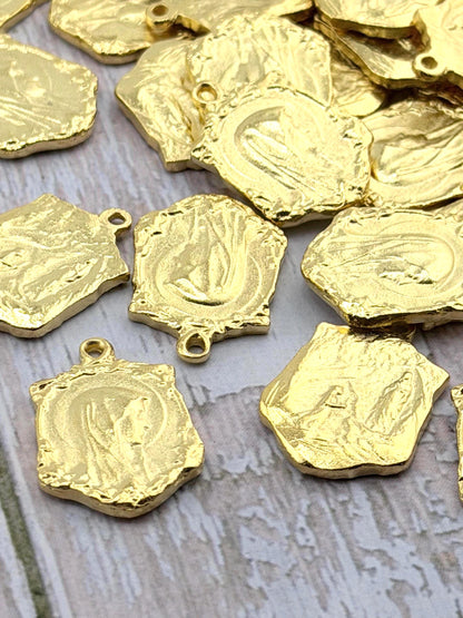 Mary Our Lady of Lourdes Charm, Satin 18k Gold Plated Charm - ST183