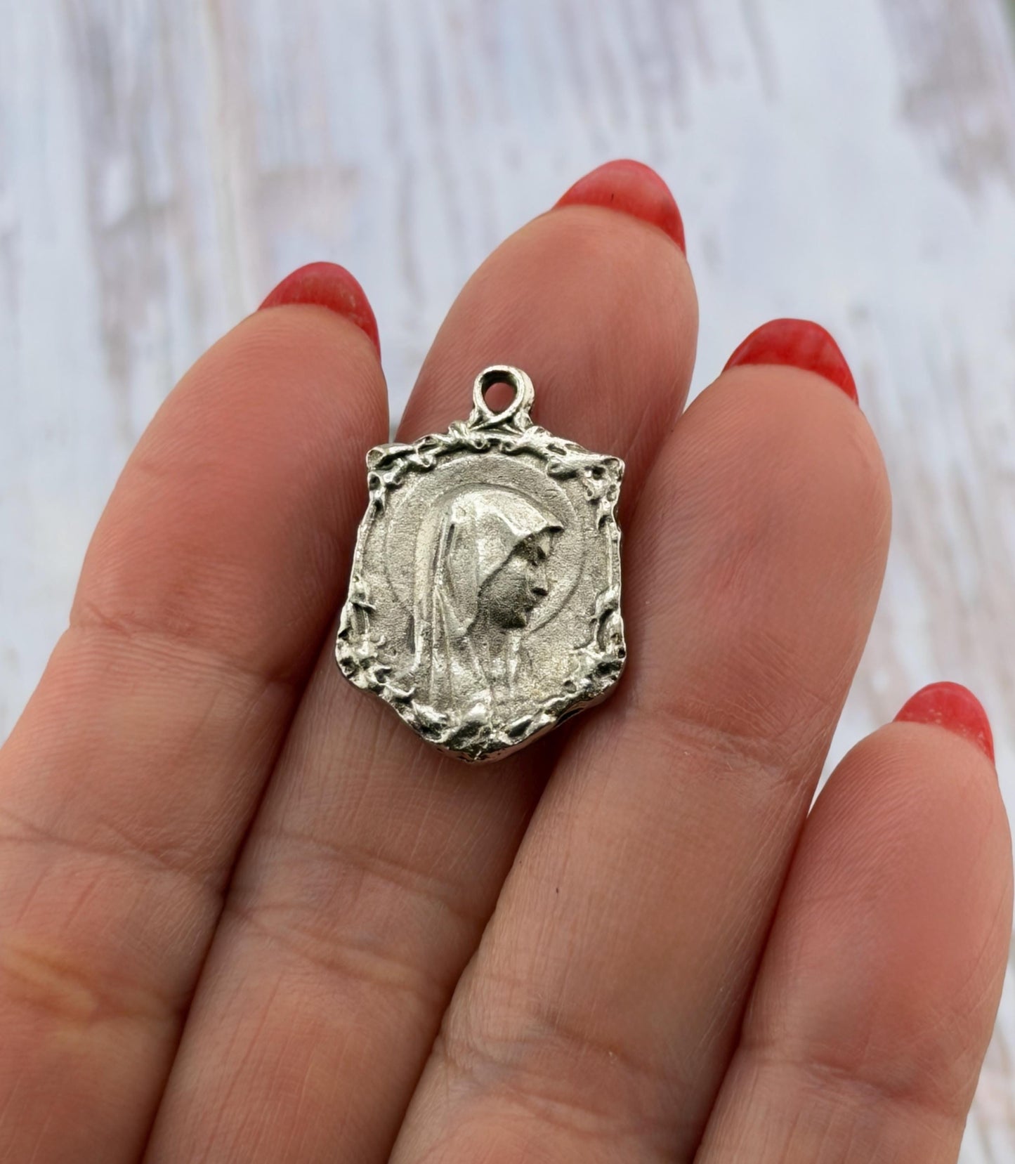 Mary Our Lady of Lourdes Medal, Antiqued Pewter - PT363