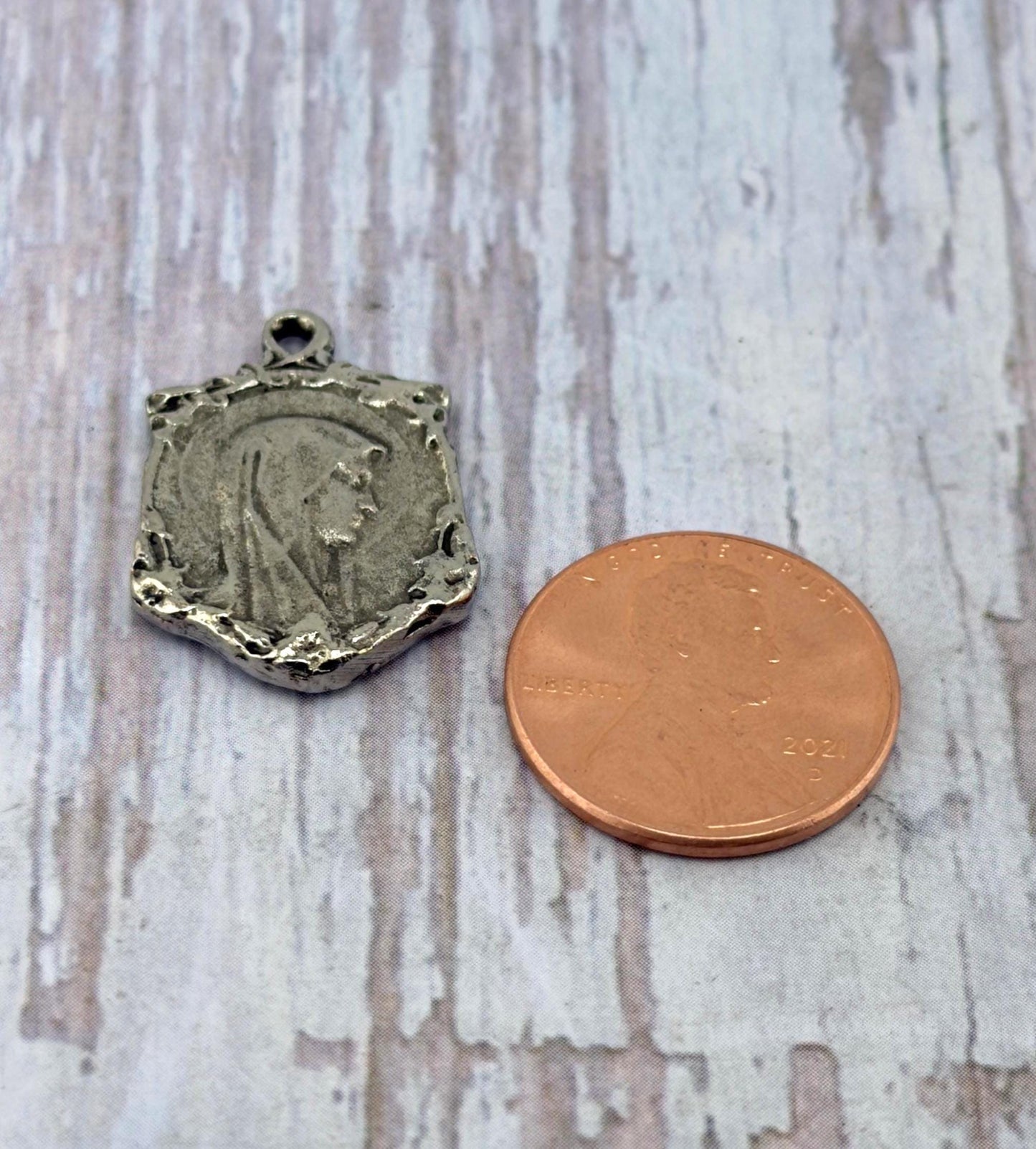 Mary Our Lady of Lourdes Medal, Antiqued Pewter - PT363