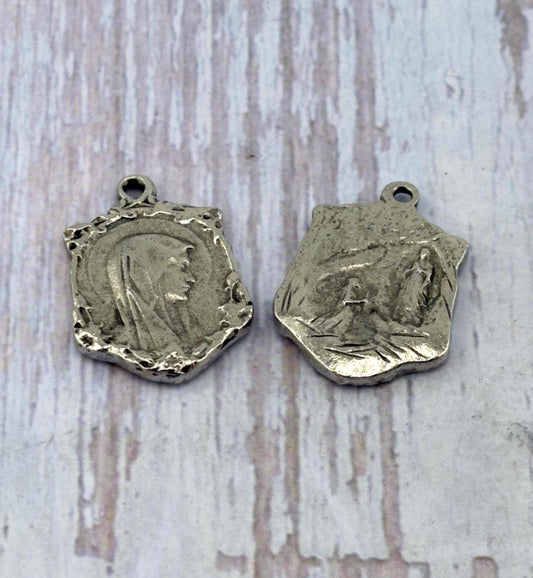 Mary Our Lady of Lourdes Medal, Antiqued Pewter - PT363