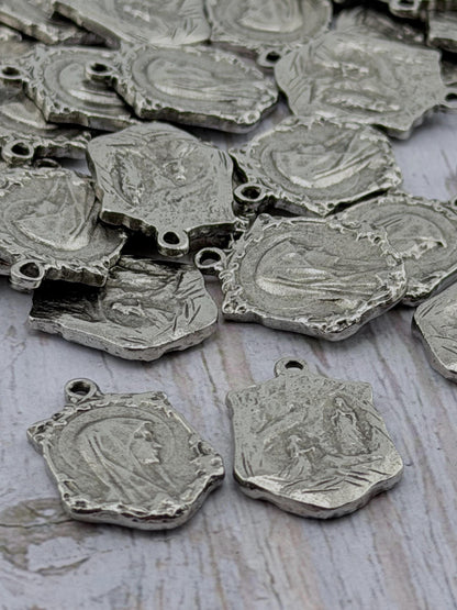 Mary Our Lady of Lourdes Medal, Antiqued Pewter - PT363