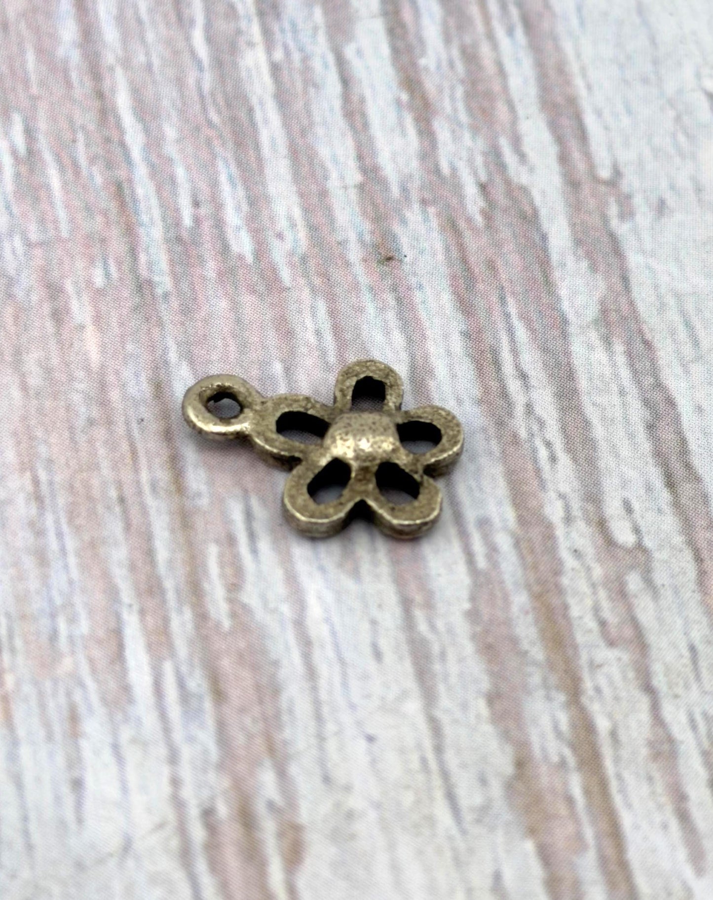 Tiny Silver Flower Charm, Antiqued Pewter - PT633
