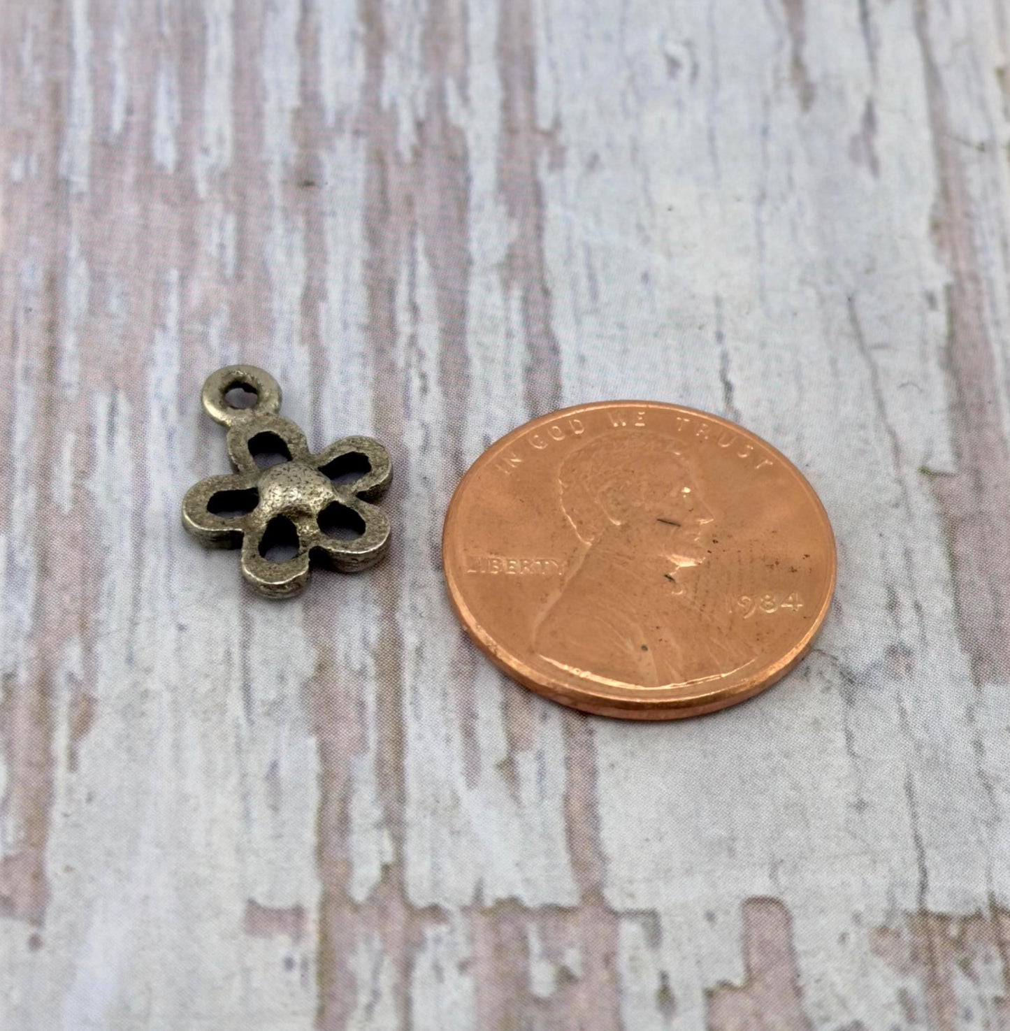 Tiny Silver Flower Charm, Antiqued Pewter - PT633