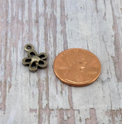 Tiny Silver Flower Charm, Antiqued Pewter - PT633