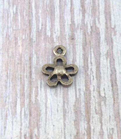 Tiny Silver Flower Charm, Antiqued Pewter - PT633