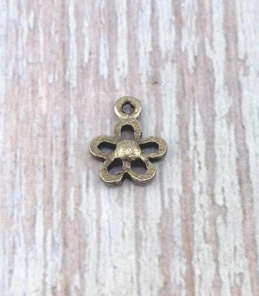 Tiny Silver Flower Charm, Antiqued Pewter - PT633