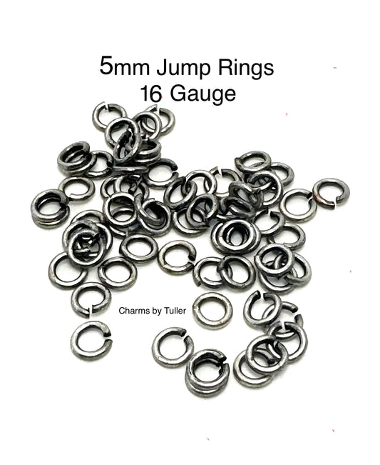 5mm 16 Gauge Jump Rings, Antiqued Pewter Plated - P019-JR