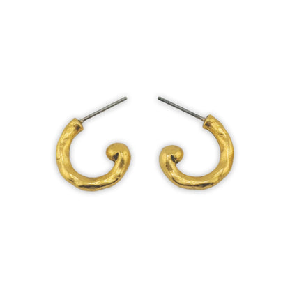 Mini Hammered Half Hoop Earrings, Antiqued 18k Gold Plated - AG593