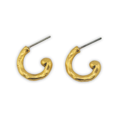 Mini Hammered Half Hoop Earrings, Antiqued 18k Gold Plated - AG593