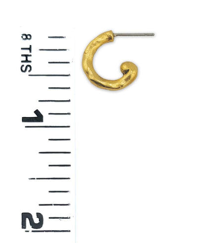 Mini Hammered Half Hoop Earrings, Antiqued 18k Gold Plated - AG593