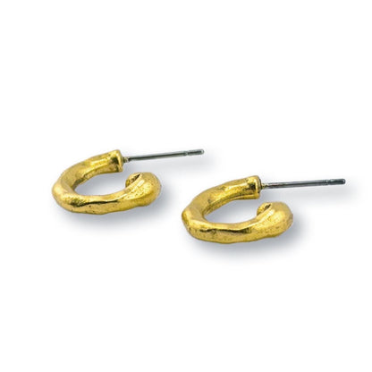 Mini Hammered Half Hoop Earrings, Antiqued 18k Gold Plated - AG593