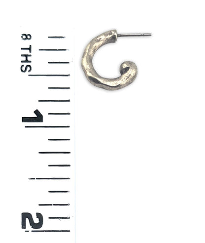 Mini Hammered Half Hoop Earrings, Antiqued Pewter and Stainless Steel - PT594