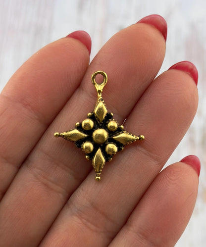 Floral Cross Charm, Antiqued 18k Gold Plated - AG639