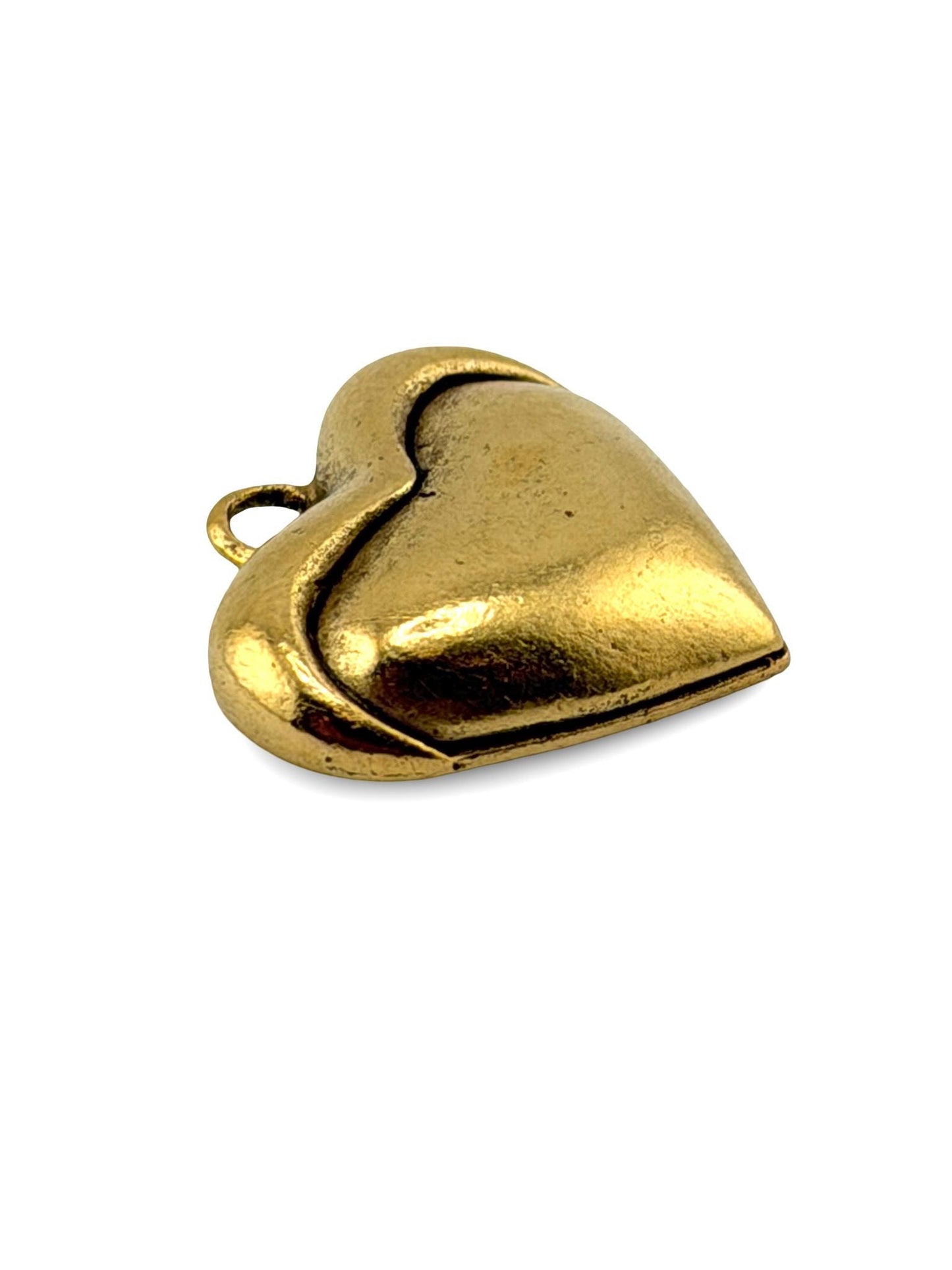 Half-Puffy Heart Charm, Antiqued 18k Gold Plated - AG640