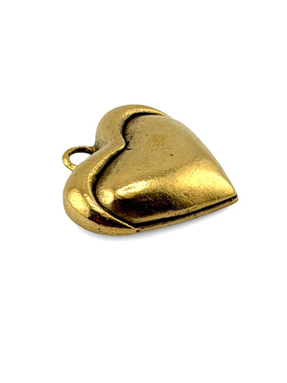 Half-Puffy Heart Charm, Antiqued 18k Gold Plated - AG640