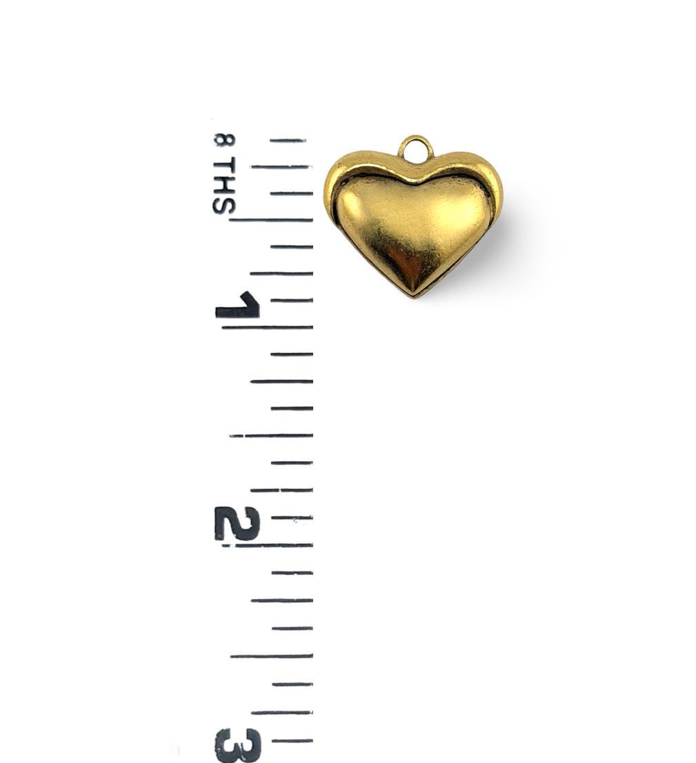 Half-Puffy Heart Charm, Antiqued 18k Gold Plated - AG640