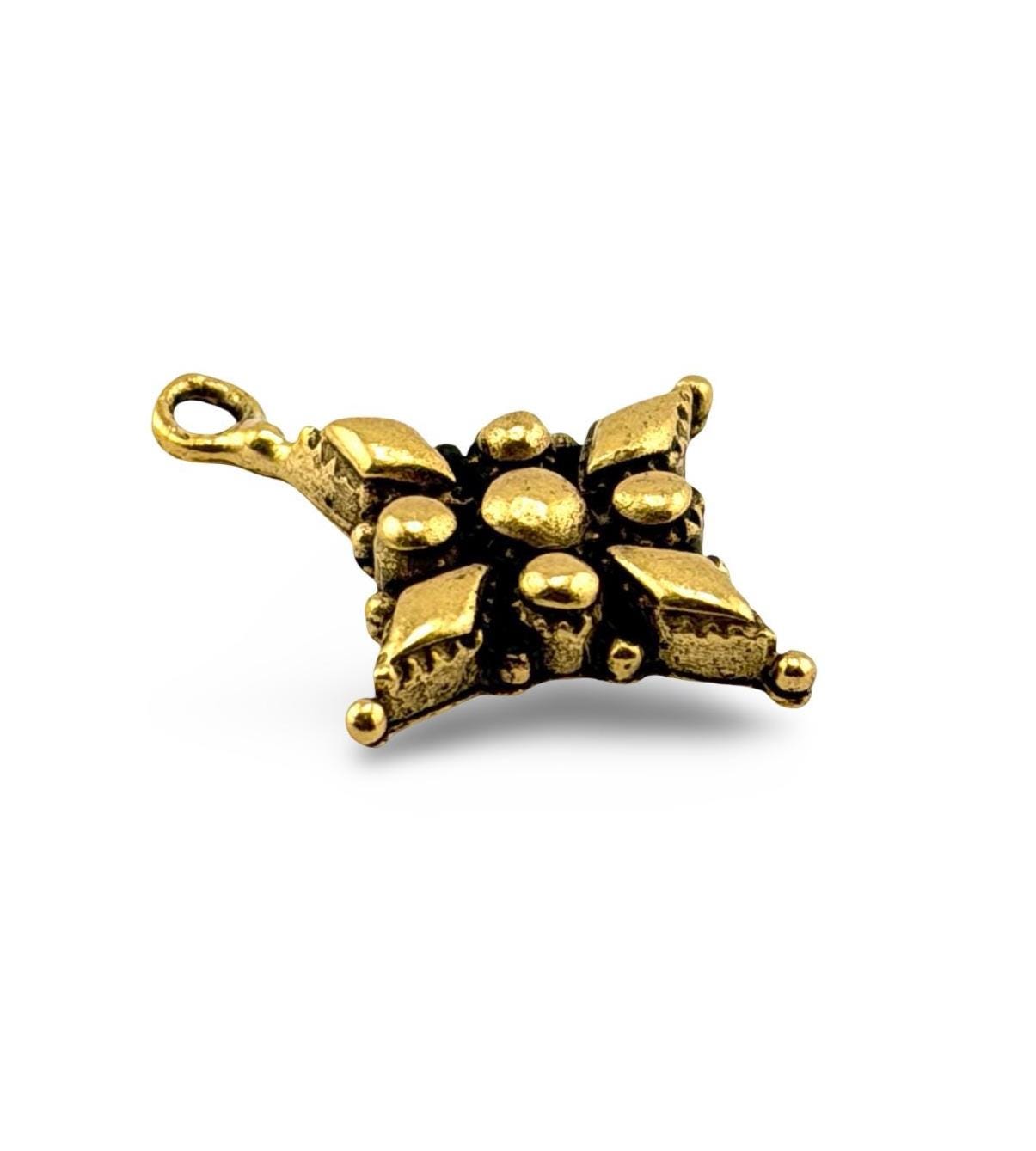 Floral Cross Charm, Antiqued 18k Gold Plated - AG639
