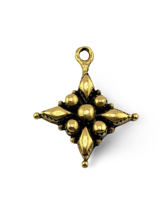 Floral Cross Charm, Antiqued 18k Gold Plated - AG639