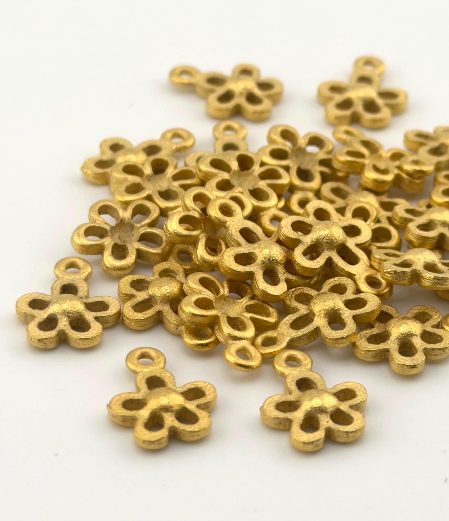 Tiny Modern Flower Charm, Satin 18k Gold Plated - ST637