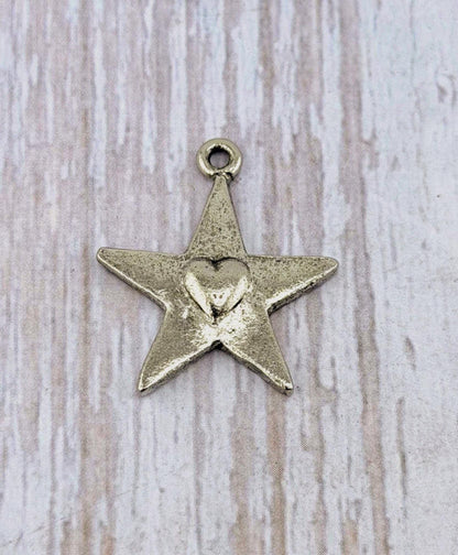 Nestled Heart in Star Charm, Antiqued Pewter - PT370