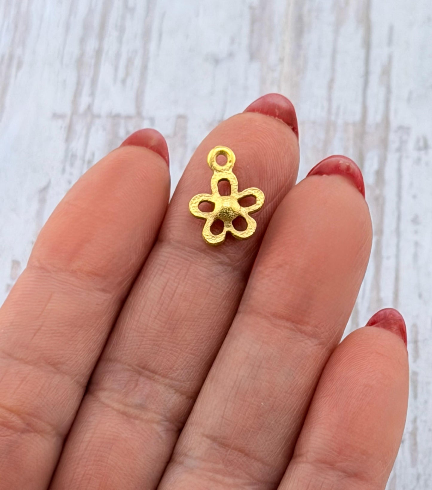 Tiny Modern Flower Charm, Satin 18k Gold Plated - ST637