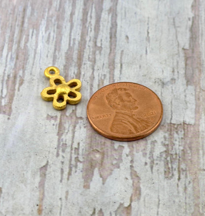 Tiny Modern Flower Charm, Satin 18k Gold Plated - ST637