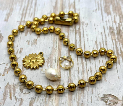 15 Inch Ball Chain Necklace, PVD Gold Plated
