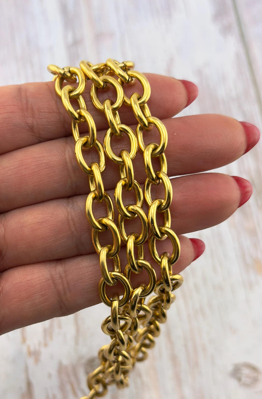 Cadena de eslabones gruesos lisos, chapada en oro de 18k envejecido - G097-CH