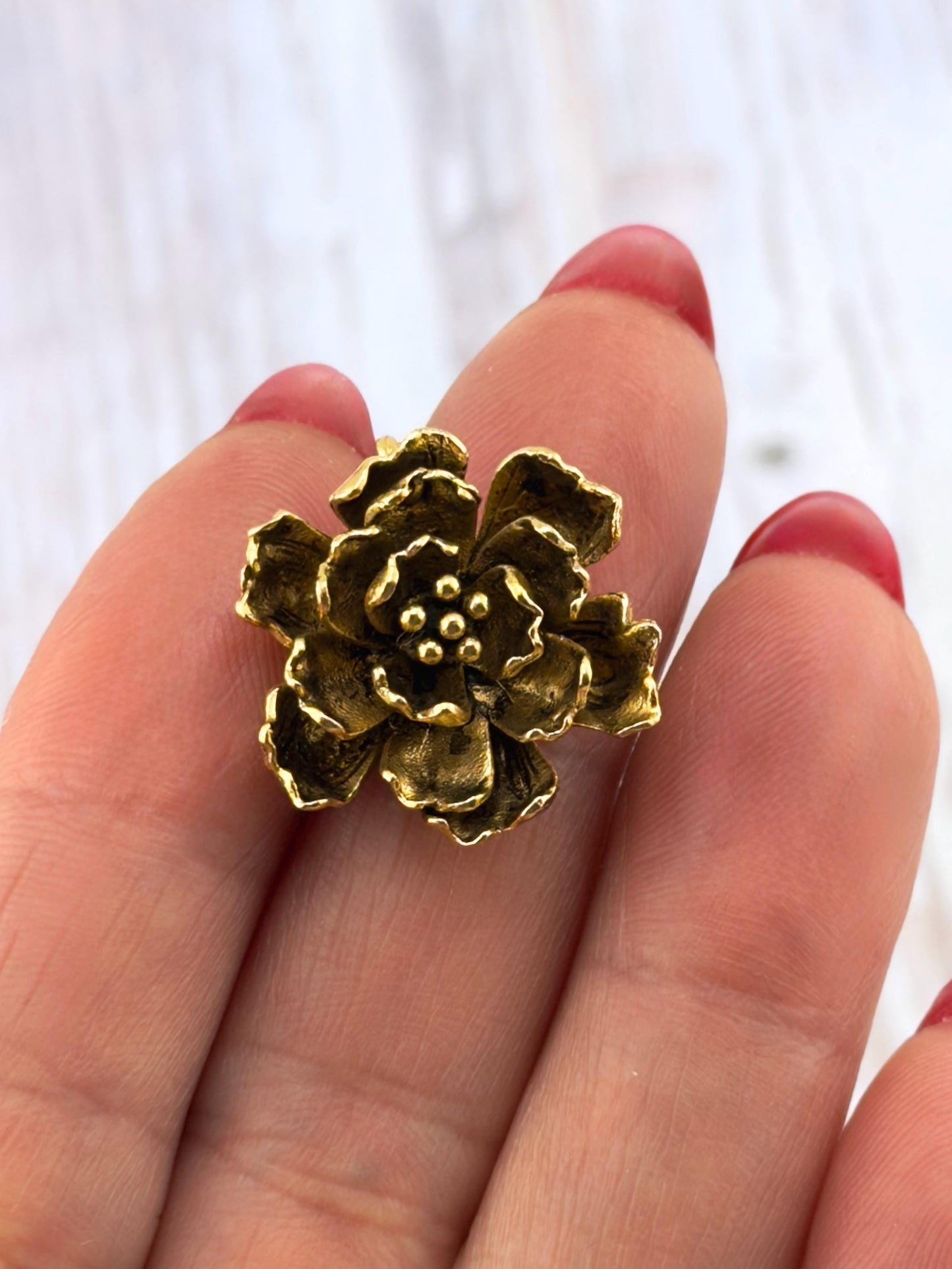3D Flower Charm, Antiqued 18k Gold Plated - AG607