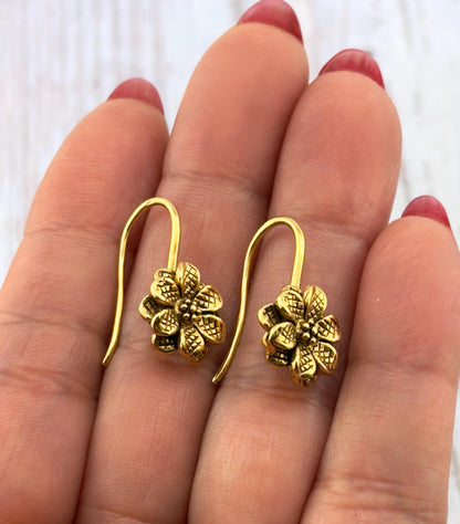 Supports de boucles d'oreilles fleuries (lot de 2), plaqué or 18 carats vieilli - AG691