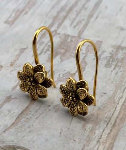 Supports de boucles d'oreilles fleuries (lot de 2), plaqué or 18 carats vieilli - AG691