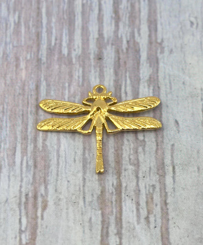 2-Dragonfly Charms, Satin Gold Plated Small Pendants Insects Wholesale Findings, ST687