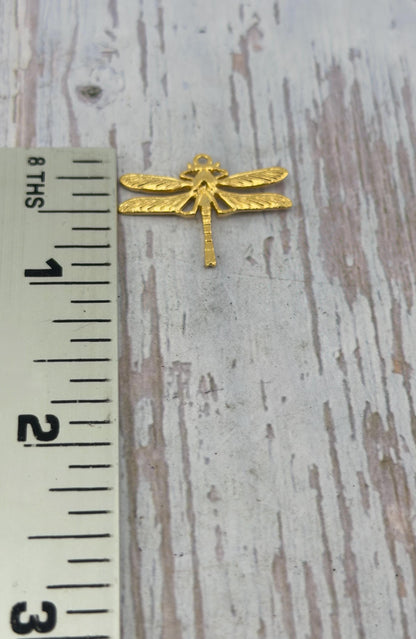 2-Dragonfly Charms, Satin Gold Plated Small Pendants Insects Wholesale Findings, ST687