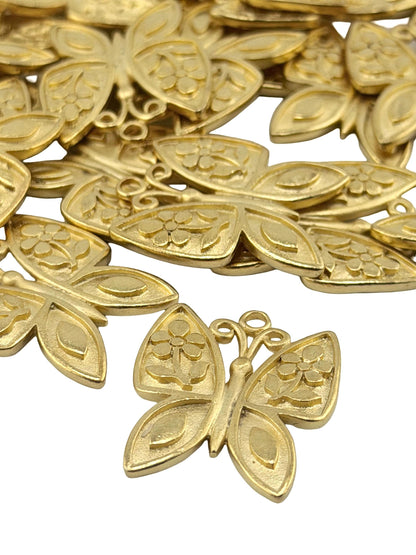 Breloque Papillon Artisanale, Plaqué Or 18 carats Satiné - ST665