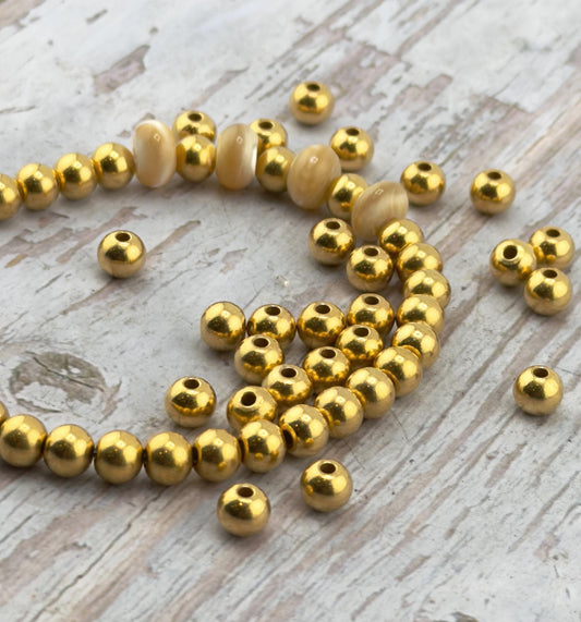 6mm Round Beads (Set of 10), Satin 18k Gold Plated - ST551