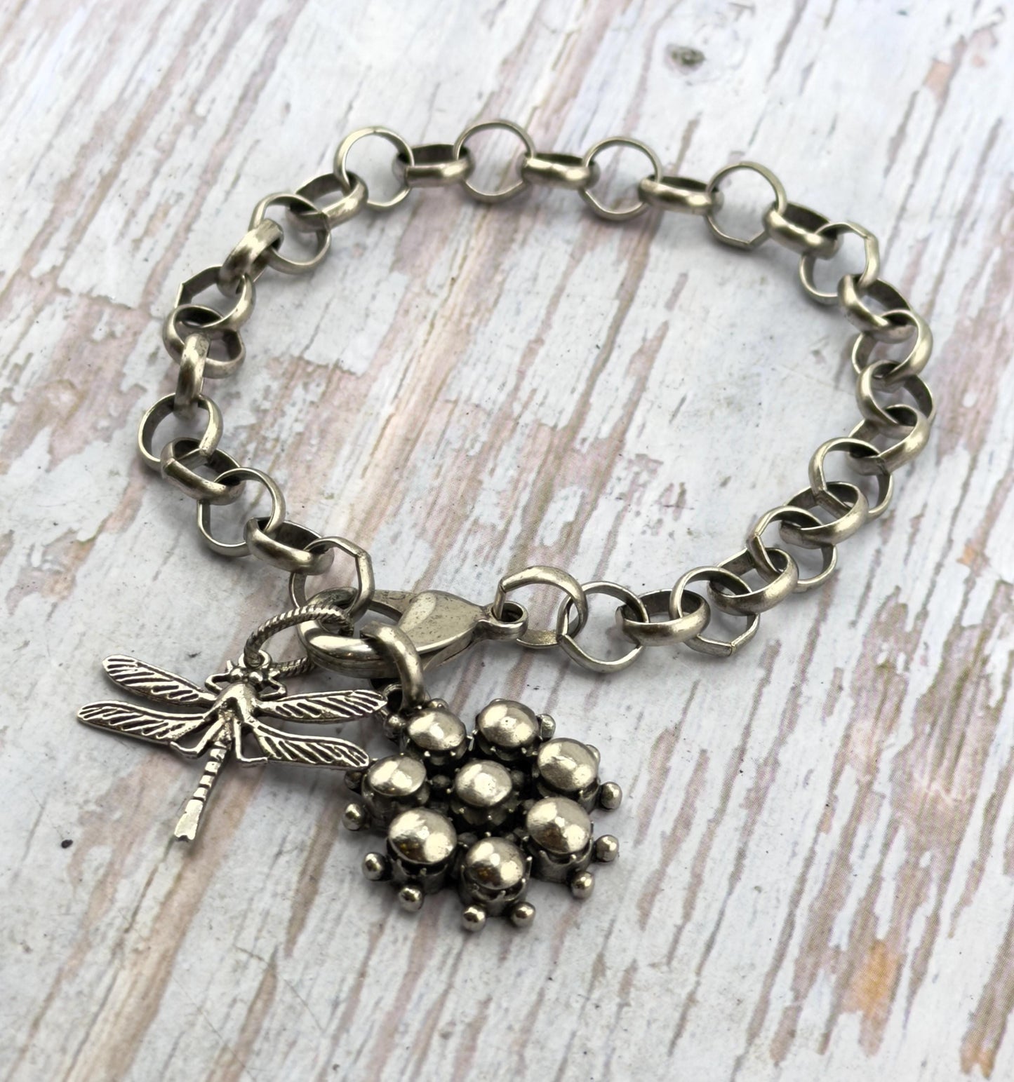 Beaded Flower Charm, Antiqued Pewter - PT676