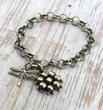 Beaded Flower Charm, Antiqued Pewter - PT676